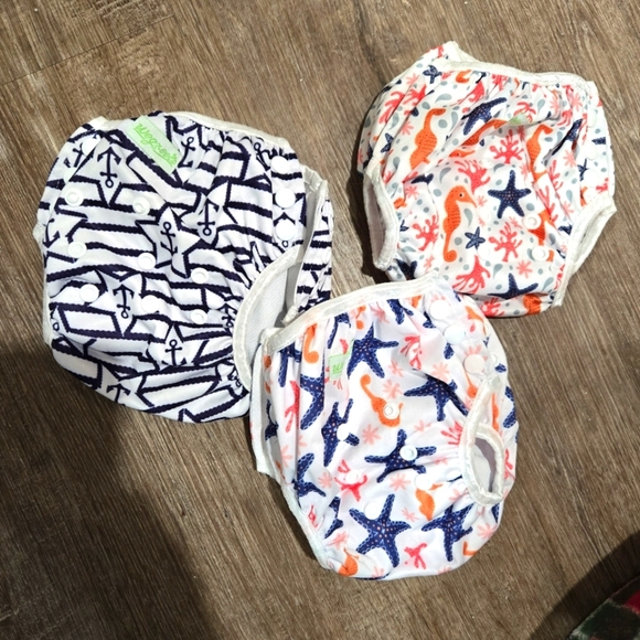 Reusable Baby Swim Diapers - Size Small - Set Of 3 Ocean Beach - Picture 1 of 3